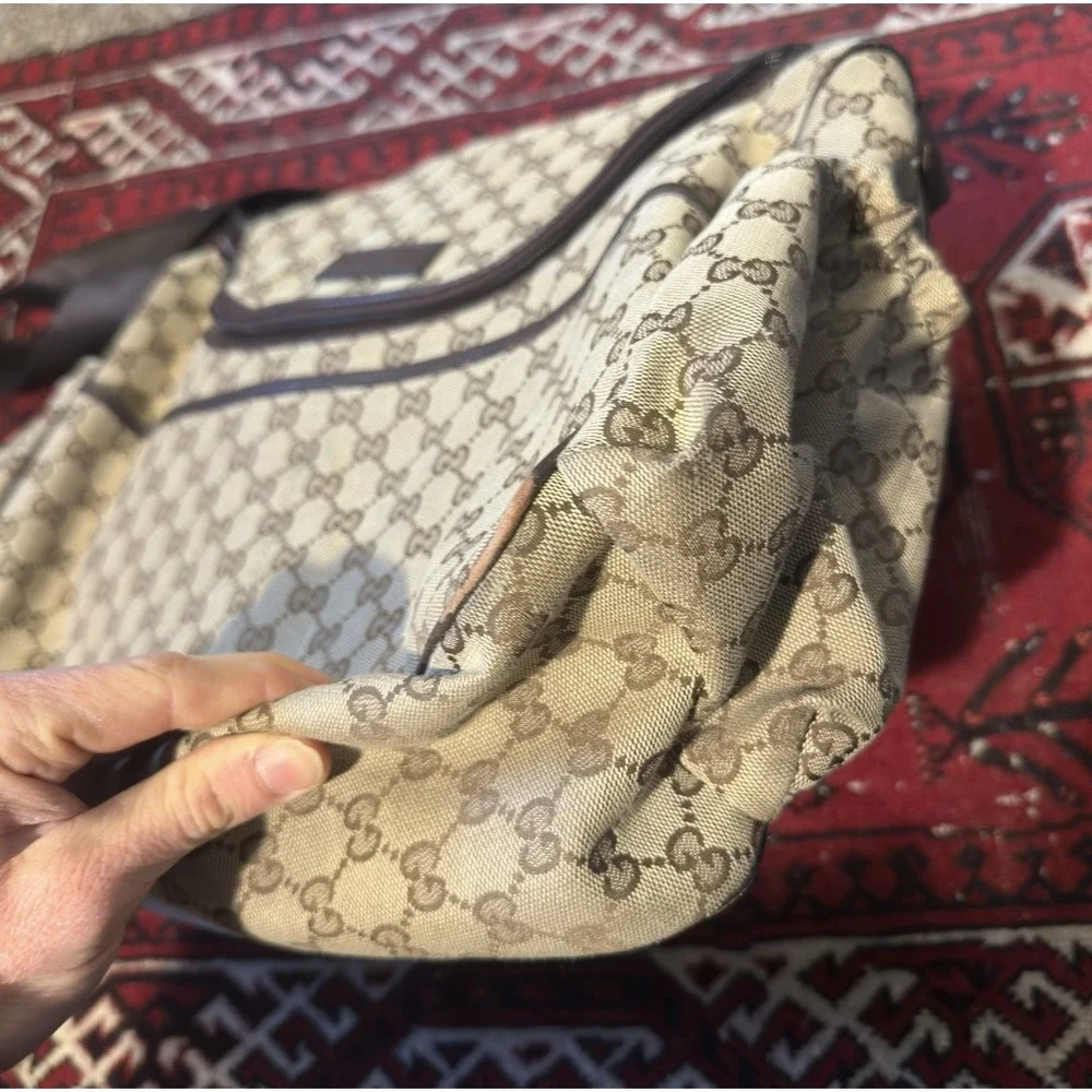 Gucci Diaper Bag Monogram Shoulder Crossbody Canvas Brown Authentic - Picture 2 of 11